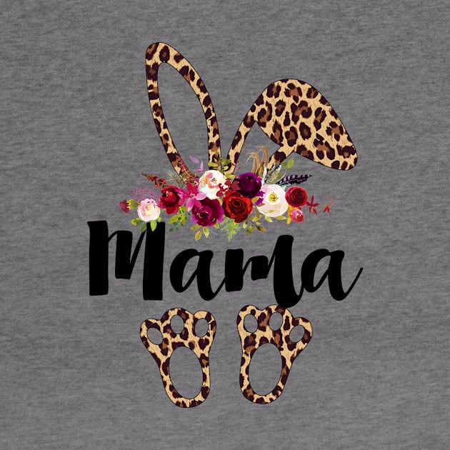 Mama Bunny Leopard Print Floral Matching Family Easter Mom Shirt by WoowyStore